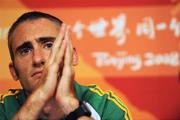 11 September 2008; Irish Paralympian Derek Malone, from Whitegate, Co. Clare, at a Paralympic Council of Ireland Press Conference to address the issue of his being ruled ineligible to play in the 7-A-Side soccer competition by CP-ISRA (Cerebral Palsy International Sports and Recreation Association). The PCI called the conference as they have major concerns over the ruling. Beijing Paralympic Games 2008, Paralympic Council of Ireland Press Conference, Main Press Centre, Olympic Green, Beijing, China. Picture credit: Brian Lawless / SPORTSFILE