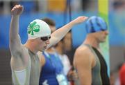 12 September 2008; Ireland's blind Paralympian Stephen Campbell, from Cookstown, Tyrone, warms up for the Men's 100m Freestyle - S11. Campbell finished his heat in a time of 1:08.08 missing out on qualification for the final. Beijing Paralympic Games 2008, Men's 100m Freestyle - S11, Heat 3, National Aquatic Centre, Olympic Green, Beijing, China. Picture credit: Brian Lawless / SPORTSFILE