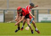28 June 2015; John McCloskey, Derry, in action against Ryan McCusker, Down. Ulster GAA Hurling Senior Championship, Semi-Final, Derry v Down. Owenbeg, Derry. Picture credit: Seb Daly / SPORTSFILE