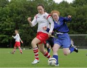 28 June 2015; Sinead Farrell, Midlands Schoolboys/Girls League, in action against Eadaoin Downey, Cork WSSL. Gaynor U16 Cup, Midlands Schoolboys/Girls League v Cork WSSL. University of Limerick, Limerick. Picture credit: Oisin McHugh / SPORTSFILE