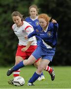 28 June 2015; Sinead Farrell, Midlands Schoolboys/Girls League, in action against Lauren Homan, Cork WSSL. Gaynor U16 Cup, Midlands Schoolboys/Girls League v Cork WSSL. University of Limerick, Limerick. Picture credit: Oisin McHugh / SPORTSFILE