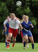 28 June 2015; Emma Lawlor, Midlands Schoolboys/Girls League, in action against Sophie Hurley, Cork WSSL. Gaynor U16 Cup, Midlands Schoolboys/Girls League v Cork WSSL. University of Limerick, Limerick. Picture credit: Oisin McHugh / SPORTSFILE