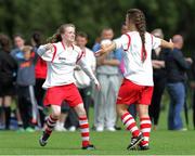 28 June 2015; Eimear Kiely and Lauren Homan, Cork WSSL, celebrate after scoring a goal. Gaynor U16 Cup, Midlands Schoolboys/Girls League v Cork WSSL. University of Limerick, Limerick. Picture credit: Oisin McHugh / SPORTSFILE