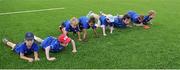 30 June 2015; Leinster Rugby's Kevin McLaughlin and Aaron Dundon headed out to the Bank of Ireland Leinster Rugby Summer Camps in Donnybrook Stadium to meet up with some local young rugby talent. Pictured are Leinster's Kevin McLaughlin with participants from the 5 and 6 year old group in action during the Bank of Ireland Leinster Rugby Summer Camps 2015. Donnybrook Stadium, Donnybrook, Dublin. Picture credit: Dáire Brennan / SPORTSFILE