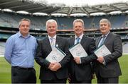 1 July 2015; Uachtarán Chumann Lúthchleas Gael Aogán Ó Fearghail, 2nd from left, with, from left, Alan Duffy, Chairperson, St Patrick's GFC, Lordship, Co. Louth, Gerry Raleigh, Director, National Office for Suicide Prevention and John Hynes, CEO, Galway County Board, in attendance at the launch of the Critical Incident Response Plan Resource. Croke Park, Dublin. Picture credit: Brendan Moran / SPORTSFILE