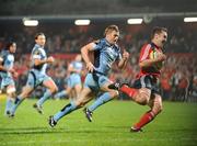 20 September 2008; Niall Ronan, Munster, goes over for his second and his side's third try. Magners League, Munster v Cardiff Blues, Musgrave Park, Cork. Picture credit: Stephen McCarthy / SPORTSFILE