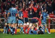 20 September 2008; Alan Quinlan, Munster, celebrates after Justin Melck scored his side's fourth try. Magners League, Munster v Cardiff Blues, Musgrave Park, Cork. Picture credit: Stephen McCarthy / SPORTSFILE