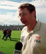 20 August 2000; Armagh joint manager Brian Canavan is interviewed after the Bank of Ireland All-Ireland Senior Football Championship Semi-Final match between Kerry and Armagh at Croke Park in Dublin. Photo by Ray McManus/Sportsfile