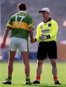 20 August 2000; Armagh goalkeeper Benny Tierney shakes hands with Maurice Fitzgerald of Kerry after the Bank of Ireland All-Ireland Senior Football Championship Semi-Final match between Kerry and Armagh at Croke Park in Dublin. Photo by Ray McManus/Sportsfile