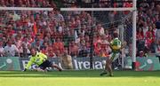 20 August 2000; Dara O'Cinneide of Kerry scores his side's penalty past Armagh goalkeeper Benny Tierney during the Bank of Ireland All-Ireland Senior Football Championship Semi-Final match between Kerry and Armagh at Croke Park in Dublin. Photo by Ray McManus/Sportsfile