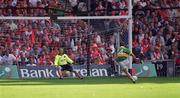 20 August 2000; Dara O'Cinneide of Kerry scores his side's penalty past Armagh goalkeeper Benny Tierney during the Bank of Ireland All-Ireland Senior Football Championship Semi-Final match between Kerry and Armagh at Croke Park in Dublin. Photo by Ray McManus/Sportsfile