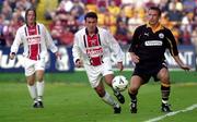 24 August 2000; Mark Dempsey of Bohemians in action against Cato Guntveit of Aberdeen during the UEFA Cup Qualifying Round Second Leg match between Bohemians and Aberdeen at Tolka Park in Dublin. Photo by David Maher/Sportsfile