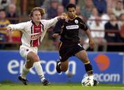 24 August 2000; Kevin Hunt of Bohemians in action against Hicham Zerouall of Aberdeen during the UEFA Cup Qualifying Round Second Leg match between Bohemians and Aberdeen at Tolka Park in Dublin. Photo by Brendan Moran/Sportsfile