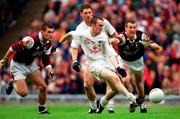 27 August 2000; Tadhg Fennin of Kildare in action against Tomás Meehan, left, and Gary Fahy of Galway during the Bank of Ireland All-Ireland Senior Football Championship Semi-Final match between Galway and Kildare at Croke Park in Dublin. Photo by Ray McManus/Sportsfile