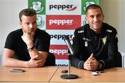 6 July 2015; Progres Niederkorn general manager Thomas Gilgemann, left, and central defender Bouzid Ismael during a press conference. Tallaght Stadium, Tallaght, Co. Dublin. Picture credit: Cody Glenn / SPORTSFILE