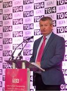 6 July 2015; Pól Ó Gallchóir, Ceannsaí, TG4, speaking at the launch of the TG4 Ladies All Ireland Football Championship. The championship, which begins with the first matches on July 25th will culminate with the TG4 All Ireland Finals in Croke Park on September 27th. Cork will hope to win their tenth All Ireland title in 11 years but will face the highest level of competition in years. All supporters of the sport are being asked to support the championship, to Be the Difference, Be There #BetheDiff. Croke Park, Dublin. Picture credit: Brendan Moran / SPORTSFILE