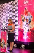 6 July 2015; Marie Hickey, President, Ladies Gaelic Football Association, speaking at the launch of the TG4 Ladies All Ireland Football Championship. The championship, which begins with the first matches on July 25th will culminate with the TG4 All Ireland Finals in Croke Park on September 27th. Cork will hope to win their tenth All Ireland title in 11 years but will face the highest level of competition in years. All supporters of the sport are being asked to support the championship, to Be the Difference, Be There #BetheDiff. Croke Park, Dublin. Picture credit: Brendan Moran / SPORTSFILE