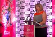 6 July 2015; Marie Hickey, President, Ladies Gaelic Football Association, speaking at the launch of the TG4 Ladies All Ireland Football Championship. The championship, which begins with the first matches on July 25th will culminate with the TG4 All Ireland Finals in Croke Park on September 27th. Cork will hope to win their tenth All Ireland title in 11 years but will face the highest level of competition in years. All supporters of the sport are being asked to support the championship, to Be the Difference, Be There #BetheDiff. Croke Park, Dublin. Picture credit: Brendan Moran / SPORTSFILE