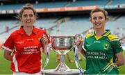 6 July 2015; Pictured at the launch of the TG4 Ladies All Ireland Football Championship are Ciara O'Sullivan, Cork, and Cait Lynch, Kerry. The championship, which begins with the first matches on July 25th will culminate with the TG4 All Ireland Finals in Croke Park on September 27th. Cork will hope to win tenth third All Ireland title in 11 years but will face the highest level of competition in years. All supporters of the sport are being asked to support the championship, to Be the Difference, Be There #BetheDiff. Croke Park, Dublin. Picture credit: Piaras Ó Mídheach / SPORTSFILE