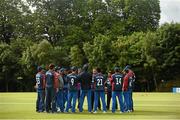 7 July 2015; The Nepal team gather in a huddle before the game. ICC World Twenty20 Qualifier 2015, Warm-up Match, Nepal v United Arab  Emirates. Stormont, Belfast. Picture credit: Brendan Moran / ICC / SPORTSFILE