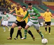 7 July 2015; Kieran Marty Waters, Shamrock Rovers, in action against Adrian Ferino, FC Progrès Niederkorn. UEFA Europa League, First Qualifying Round, Second Leg, Shamrock Rovers v FC Progrès Niederkorn. Tallaght Stadium, Tallaght, Co. Dublin. Picture credit: David Maher / SPORTSFILE