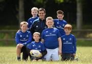 8 July 2015; Johnny Sexton and Rob Kearney of Leinster Rugby came out to the Bank of Ireland Summer Camp to meet up with some local young rugby talent in Coolmine RFC. Pictured are Johnny Sexton with, from left, Shane Moore, Jake Hayes, Adam Whitaker, Ciarain Geelon, Sean Wall and William Nuzum. Coolmine Rugby Club, Coolmine, Dublin. Picture credit: Matt Browne / SPORTSFILE