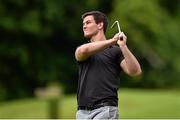 8 July 2015; Jonathan Sexton, IRUPA Board Member, tees off from the second tee-box during the IRUPA Rugby Players Golf Classic 2015. Powerscourt Golf Club, Powerscourt, Co. Wicklow. Picture credit: Cody Glenn / SPORTSFILE