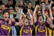 8 July 2015; Wexford captain Eoin Conroy lifts the cup as his team-mates celebrate. Bord Gáis Energy Leinster GAA Hurling U21 Championship Final, Wexford v Kilkenny, Innovate Wexford Park, Wexford. Picture credit: Matt Browne / SPORTSFILE
