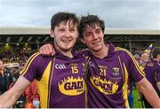 8 July 2015; Wexford's Peter Sutton, left, and Shane Murphy celebrate after the game. Bord Gáis Energy Leinster GAA Hurling U21 Championship Final, Wexford v Kilkenny, Innovate Wexford Park, Wexford. Picture credit: Matt Browne / SPORTSFILE