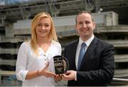 10 July 2015; Pictured today at the presentation of the Croke Park Hotel Player of the Month Award for June are Alan Smullen, General Manager, Croke Park Hotel, and the winner of the June award, Carla Rowe, from Dublin. Carla was the captain as Dublin overcame great rivals Cork in the Aisling McGing Under 21 final and she was also chosen as the Player of the Match as she produced a 5 star performance for the defending champions. Croke Park Hotel, Dublin. Picture credit: Piaras Ó Mídheach / SPORTSFILE