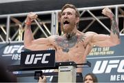 10 July 2015; Conor McGregor weighs in ahead of his UFC 189 Interim Featherweight Title fight against Chad Mendes. MGM Grand Garden Arena, Las Vegas, USA. Picture credit: Esther Lin / SPORTSFILE