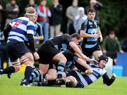 4 October 2008; Paul Huntly, Blackrock, is tackled by Jason Cronin and Killean O'Neill, Shannon. AIB League Division 1, Blackrock v Shannon, Stradbrook Road, Blackrock, Co. Dublin. Picture credit: Stephen McCarthy / SPORTSFILE