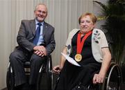 4 October 2008; Sir Philip Craven, President of the International Paralympic Committee (IPC) presents Ms. Anne Ebbs, outgoing Secretary General of the Paralympic Council of Ireland, with the International Paralympic Committee's highest honour the Paralmypic Order of Merit in recognition of her incalculable contribution to the Paralympic movement on the occasion of her retirement. City North Hotel, Gormanston, Co. Meath. Photo by Sportsfile