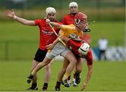 12 July 2015; Daniel McKernan, Antrim, in action against Rian Branagan, James Coyle and John McManus, Down. Ulster GAA Hurling Senior Championship Final, Antrim v Down, Owenbeg, Derry. Picture credit: Oliver McVeigh / SPORTSFILE