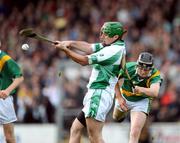 12 October 2008; Michael Dermody, Ballyhale Shamrocks, clears under pressure from Jamie Power, Carrickshock. Kilkenny Senior Hurling Semi-final, Ballyhale Shamrocks v Carrickshock, Nowlan Park, Kilkenny. Picture credit: Ray McManus / SPORTSFILE