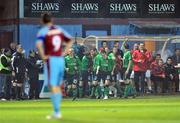 13 October 2008; Glentoran players celebrate after scoring the opening goal. Setanta Sports Cup Semi-Final, Drogheda United v Glentoran, United Park, Drogheda, Co. Louth. Photo by Sportsfile