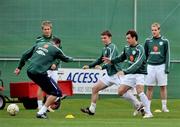 14 October 2008; Republic of Ireland players, Darron Gibson, right, with his team-mate Kevin Foley in action against their team-mate John O'Shea during squad training. Gannon Park, Malahide, Co. Dublin. Picture credit: David Maher / SPORTSFILE