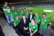 15 October 2008; Pictured soaking up the atmosphere at the Ireland v Cyprus World Cup Qualifying Match is Pat Cuffe with former Irish International soccer player Denis Irwin. Pat was chosen as the lucky winner of an eircom competition which resulted in him winning an evening in the corporate box with 9 of his friends and family. Croke Park, Dublin. Picture credit: Pat Murphy / SPORTSFILE