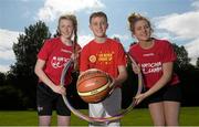 15 July 2015; The biggest annual event in Irish basketball is to have a new partner for 2015/2016 – Hula Hoops have been unveiled as official sponsors of the National Cups. The announcement of the Hula Hoops National Cups comes in a period of growth for the sport.  Over 125 clubs from 16 counties are expected to take part in this season’s elite competitions while a new National Intermediate Club Championships will give local clubs a chance to play on Irish basketball’s biggest stage. Pictured at the announcement are Lynn Tunnah, left, from Dublin, Dylan Phelan, from Portlaoise, and Keavy McDermott, right, from Cavan. Gormanston College, Co. Meath. Photo by Sportsfile