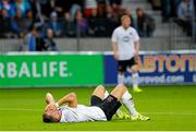 15 July 2015; Dane Massey, Dundalk, reacts after his side conceded a first half goal. UEFA Champions League, Second Qualifying Round, First Leg, Bate v Dundalk, Borisov Arena, Borisov, Belarus. Picture credit: Ivan Sokolov / SPORTSFILE