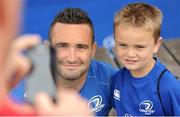 16 July 2015; Luke Fitzgerald and Dave Kearney of Leinster Rugby came out to the Bank of Ireland Summer Camp to meet up with some local young rugby talent in Greystones RFC. Pictured is Dave Kearney posing for a portrait with a camp participant. Greystones RFC, Greystones, Co. Wicklow. Picture credit: Sam Barnes / SPORTSFILE