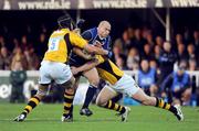 18 October 2008; Felipe Contepomi, Leinster, is tackled by Tom Palmer, left, and Tom Rees, London Wasps. Heineken Cup, Pool 2 Round 2, Leinster v London Wasps, RDS, Dublin. Picture credit: Stephen McCarthy / SPORTSFILE