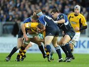 18 October 2008; Joe Worsley, London Wasps, is tackled by, from left, Luke Fitzgerald, Jamie Heaslip and Shane Jennings, Leinster. Heineken Cup, Pool 2 Round 2, Leinster v London Wasps, RDS, Dublin. Picture credit: Pat Murphy / SPORTSFILE
