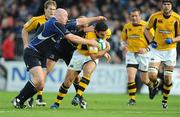 18 October 2008; Jeremy Staunton, London Wasps, is tackled by Bernard Jackman and CJ Van Der Linde, partially hidden, Leinster. Heineken Cup, Pool 2 Round 2, Leinster v London Wasps, RDS, Dublin. Picture credit: Pat Murphy / SPORTSFILE
