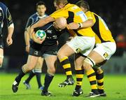 18 October 2008; Bernard Jackman, Leinster, is tackled by Tim Payne and Simon Shaw, right, London Wasps. Heineken Cup, Pool 2 Round 2, Leinster v London Wasps, RDS, Dublin. Picture credit: Pat Murphy / SPORTSFILE