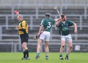 19 October 2008; Aaron Dynes, Ballygalget, prevents team-mate Stephen Johnston from throwing his hurl after he was sent off by referee Martin Mulholland. AIB Ulster Club Senior Hurling Championship Final, Ballygalget v Cushendall, Casement Park, Belfast, Co. Antrim. Photo by Sportsfile