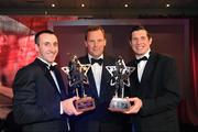 17 October 2008; Charles Butterworth, CEO, Vodafone Ireland, with GAA All-Star Hurler of the Year Eoin Larkin, Kilkenny, left, and GAA All-Star Footballer of the Year Sean Cavanagh, Tyrone, during the 2008 GAA All-Stars sponsored by Vodafone. Citywest Hotel, Conference, Leisure & Golf Resort, Dublin. Picture credit: Ray McManus / SPORTSFILE