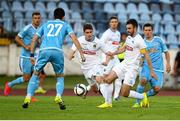 16 July 2015; Dylan Watts and Robert Benson, UCD, in action against Slobodan Simovic, Slovan Bratislava. UEFA Europa League, 2nd Qualifying Round, 1st Leg, Slovan Bratislava v UCD. Štadión Pasienky, Bratislava, Slovakia. Picture credit: Christian Ort / SPORTSFILE