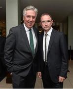 17 July 2015; Republic of Ireland manager Martin O'Neill, right, with FAI Chief Executive John Delaney at the FAI Pre AGM Delegates Dinner. Clarion Hotel, Sligo.  Picture credit: David Maher / SPORTSFILE