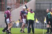 19 October 2008; Brian Delargy, Cushendall, is shown the red card by referee Martin Mulholland. AIB Ulster Club Senior Hurling Championship Final, Ballygalget v Cushendall, Casement Park, Belfast, Co. Antrim. Photo by Sportsfile